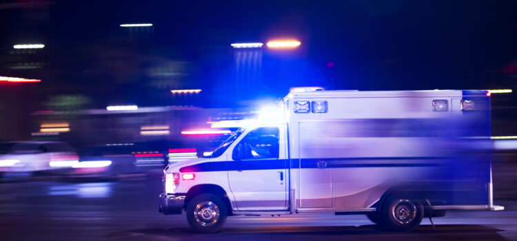 An ambulance races to respond to the scene of an emergency.